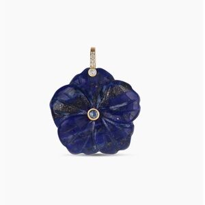 Blue Lapis Flower Pendant with Gold and Diamond Accent